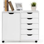 GOPLUS Caisson de Bureau à roulettes avec 5 Tiroirs, Armoire de Rangement pour dossiers, Documents, papiers, Meuble de Rangement pour Salon Cuisine