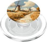 Wheat Fields With Windmills Landscape Vintage Graphic PopSockets PopGrip for MagSafe