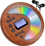 Discover Wood + Lecteur Cd Portable Walkman Avec Batterie Longue Durée + Nouveauté + Ecouteurs Inclus + Radio Fm + Compatible Mp3 + Carte Sd,Transmetteur Fm,Bluetooth + Idéal Pour La Voiture