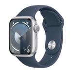 Apple Watch Series 9 GPS 41 mm sølv aluminium urkasse med Stormblå sportsrem - M/L