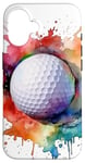 Coque pour iPhone 16 Balle de golf sur les éclaboussures de peinture aquarelle