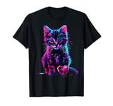 Funny Blacklight Glitch Art Cute Cat Kitten Valentine Heart T-Shirt