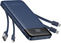 Charmast Power Bank with Built in Cables,10000mAh USB C Battery pack 6 Blue 