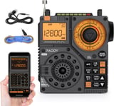 Radio à Ondes Courtes RF320 avec contrôle par Application,FM/AM/VHF/SW/AIR Prend en Charge la Carte BT/TF,Radio Portable Rechargeable avec antenne câble de 3 m,écouteurs,Lampe de Poche,SOS(Q322)