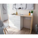 Commode 130x75 cm chêne nordique et blanc mat avec bureau extensible et 3 tiroirs - Shangai