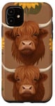 Coque pour iPhone 11 Vache marron Highland et tournesols