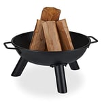 Relaxdays Brasero de Jardin, Ø 44 cm, cheminée Ronde pour Jardin et terrasse, bac à feu en Fer, avec poignées, Noir