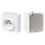 Interrupteur va et vient sans Fil - Prises electriques Standard - Prise extra plate - Prise murale & Zenitech - Akya Prise 2P plus T 16A Gris Clair IP54 1 Paquet