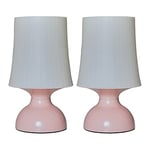 MiniSun Set of 2 Wireless Outdoor Garden Portable Battery Operated LED Pink Touch Table Lamps with a White Ribbed Tapered Shade