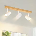 Plafonnier en bois 3 spots - Projecteur de plafond moderne avec spots GU10 blancs industriels pivotants à 350° - Applique murale rétro pour chambre à