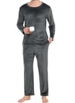 Lovasy Pyjama Homme Polaire Ensemble de Pyjama Hiver Chaud Pyjama Deux Pièce Longue Col Rond avec Manches Longues Vêtement de Nuit en Flanelle Doux et Confortable,C Gris foncé,M