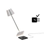Zafferano Poldina Pro Micro - Lampe de Table LED Sans Fil Rechargeable, Température de couleur 2200-2700-3000K, IP65 Int/Ext, Aluminium H 27.5cm avec Chargeur Multiple USB (EU/UK/US) - Capri Bleu