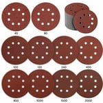 Disque de Ponçage, 80 Pièces Disque a Poncer 125mm Papier Ponceuse Disque Abrasif pour Ponceuse Excentrique 10 P40 / P80 / P100 / P120 / P240 / P400,