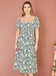 Yumi Organic Cotton Palm Leaf Print Midi Dress, Green