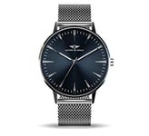 Nation of Souls Argo Collection Silver Gloss and Blue Unisex 42mm Stainless Steel Case Wrist Watch with 20mm Mesh Strap British Designed Watches