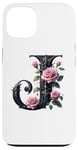 Coque pour iPhone 13 Black Letter J Floral Monogram Initial J Rose Pink Flower