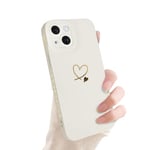 Coque pour iPhone 15 Plus Motif Cœur Doré Ultra Fine iPhone 15 Plus Coque pour Filles et Femmes,Joli Bord de Coeur Coque de Protection Antichoc en Silicone Souple pour iPhone 15 Plus-Blanc