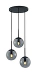 Trio, Suspension, Balini 3xE14, max.28,0 W Verre, Fumé, Corps: Métal, Antracite Ø:30,0cm, H:150,0cm IP20,Sans illuminant,Réglable en hauteur