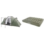 Coleman Ridgline Plus 4 Four Person Tent & Comfort Double Flocked Surface Inflatable Camp Air Bed - Green, 188 x 137 x 22 cm