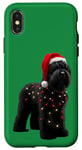 Coque pour iPhone X/XS Chapeau de Père Noël Terrier Russe Noir Lumières de Noël Propriétaire Chien