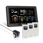 KETOTEK Station météo sans fil avec 3 capteurs extérieurs - Pour l'intérieur et l'extérieur - 7,5" VA LCD - Thermomètre numérique - Hygromètre - Baromètre DCF - Réveil - Prévisions météorologiques -