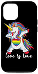 Coque pour iPhone 12/12 Pro Rainbow Unicorn Love Is Love Is Love LGBT LGBTQ Gay Lesbian Pride