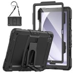 SEYMAC Coque pour Samsung Galaxy Tab A9 Plus 11" 2023, Antichoc Tab A9+ Coque avec Protecteur d'écran/Support Pliable/Bandoulière, Coque pour Galaxy Tab A9 Plus SM-X210 / SM-X216 / SM-X218, Noir