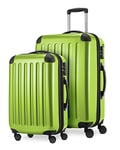 HAUPTSTADTKOFFER - Alex - Lot de 2 valises rigides Brillantes - Valise Moyenne 65 cm + Bagage à Main 55 cm, 74 + 42 litres, TSA, Vert Pomme, 65 cm, Ensemble de valises