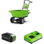 Greenworks Garden Cart Cordless 40V Heavy Duty 3 Wheel Trolley Utility 100kg Max Load Self-Propelled Barrow Outdoor Speed Control with 4A Battery