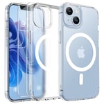 ORETECH Coque Magnétique pour iPhone 13/14, Translucide Mat Arrière Coque pour iPhone 14 avec 2 Verre Trempé Protection écran,Coque Antichoc pour iPhone 14/13 Compatible Mag-Safe 6.1" Transparent