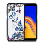 Samsung Galaxy J6 Plus (2018) kohokuviollinen hybriidi muovinen takasuoja kuori - Sininen Kukka Ja Perhoset Monivärinen