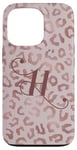 Coque pour iPhone 13 Pro Letter H Initial Leopard Rose Pink Cheetah Monogram