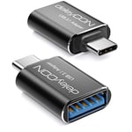 deleyCON USB-C vers Adaptateur USB (2 Pièces) - Adaptateur OTG 5 Gbit/s - Thunderbolt 3/4 vers USB 3.0 Compatible avec IPhone 15 Pro Max MacBook Pro Air 2023 IPad Mini iMac Noir