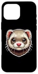 Coque pour iPhone 16 Pro Max Adorable Visage d'un Furet Dessin pour Amoureux des Animaux