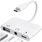 USB C-adapter 3,5 mm-uttag med snabbladdning OTG-adapter, typ C till Aux-splitter hörlurar ljud (vit)