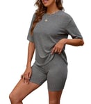 Zetieny Femme Survêtement Ensembles Costume Décontracté 2 Pièces Eté Set Manches Courtes et Short Loungewear Ensemble Pyjama Couleur Pure