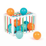 Ludi - Cube De Manipulation - Jouets D'Éveil Bébé - Dès 10 Mois - Développe La Réflexion, La Motricité Fine, Le Toucher & La Découverte - 1 Cube Élastique + 12 Balles Oranges & Bleues Au Son Rigolo