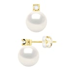 Ateliers Saint Germain Womens Earrings Prestige -Diamonds 0,04 Cts - Quality HSI - Yellow Gold 375 and Real Cultured Freshwater Pearls Round 8-9 mm - One Size