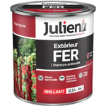 Julien Peinture Fer Anti-Rouille Brillant - Portes, grilles, portails, mobilier de jardin en métal - Rouge Agricole 0,5 L