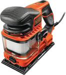 BLACK+DECKER KA330EKA-QS Ponceuse vibrante 1/3 feuille filaire - Plateau : 91 x 189 mm - Fixation auto-agrippante - Vitesse variable - D'orbite : 2 mm - Livrée en coffret 270W, 6 Abrasifs Noir/Orange