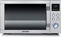 SEVERIN Four à micro-ondes 25 L, 2 150 W, Four micro-onde avec fonction gril et chaleur tournante pulsée, Micro-onde avec 10 niveaux de puissance, Plateau à pizza amovible (⌀ 28 cm), Inox, MW 7776