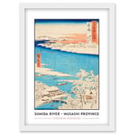 Wee Blue Coo Sumida River, Snowy Morning Musashi Province Utagawa Hiroshige Japanese Woodblock Classic Collection Artwork Framed Wall Art Print A4