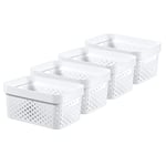 Curver Infinity Dots Set of 4 Rectangular 100% Recycled Small Storage Boxes 4.5 Litres - White
