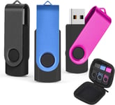 Clé Usb 16Go, Lot De 3 Clef Usb 2.0 16Go Muisque Flash Drive,16Gb Mémoire Stick Clef Usb Pour Ordinateur Autoradio Télévision Console De Jeux Avec Sacoche À Fermeture Eclair(Noir/Bleu/Rose)[Q2724]