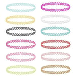 12-pack Trendiga Färgglada Choker Halsband Stretch Spets Lace flerfärgad