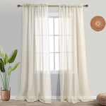 KOUFALL Beige Curtains 108 ines Long for Patio Outdoor Set of 2 Panels Extra Long Summer Light Filtering Linen Look Semi Sheer Drapes for Sliding Glass Door Living Room Farmhouse 52x108 Length Cream