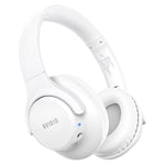 KVIDIO Bluetooth Headphones Over Ear, 65 Hours Playtime Wireless Headphones with Microphone, Foldable Lightweight Headset with Deep Bass,HiFi Stereo Sound for Travel Work PC Cellphone (White)