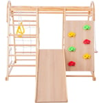 Aire de jeux multifonctionnelle 7 en 1 - avec toboggan, balançoire, échelle, filet d'escalade, mur d'escalade, chambre d'enfant extérieure - Beige