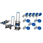 COSCO Chariot Charge 135kg Multi-Position Pliant Transport Diable (Bleu) & Amazon Basics Lot de 10 Sangles d’arrimage à cliquet, Longueur 6 m, largueur 25 mm, capacité d’arrimage 800 kg