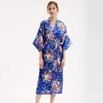 Robe De Chambre Satin Femme,Saint Valentin Lingerie Sexy Soie Soie Rétro Imprimé Floral Babydoll Robe Robe Peignoir Kimono Chemises Vêtements De Nuit Homewear Pour Cadeaux D'Amis,Bleu Royal,Taille